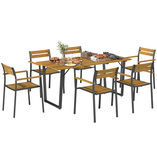 7 Piece Garden Dining Set with Table and 6 Stackable Chairs, Brown