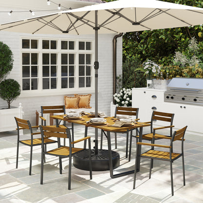 7 Piece Garden Dining Set with Table and 6 Stackable Chairs, Brown