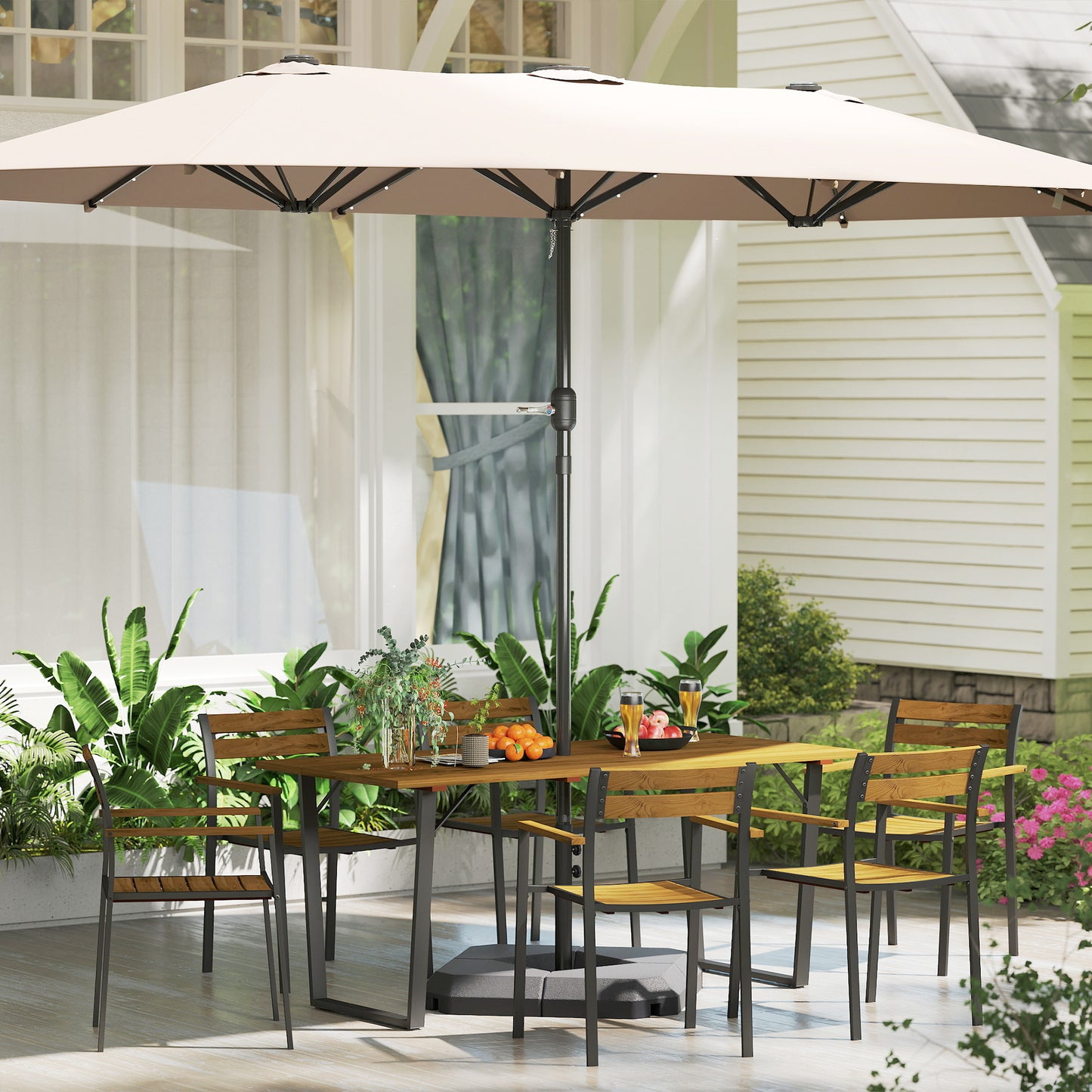 7 Piece Garden Dining Set with Table and 6 Stackable Chairs, Brown