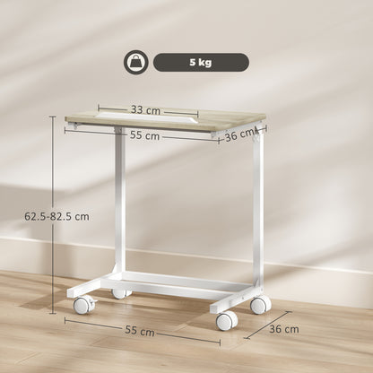 C-Shaped Sofa Side Table, Height Adjustable Overbed Table, Oak