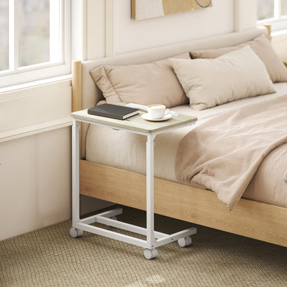 C-Shaped Sofa Side Table, Height Adjustable Overbed Table, Oak