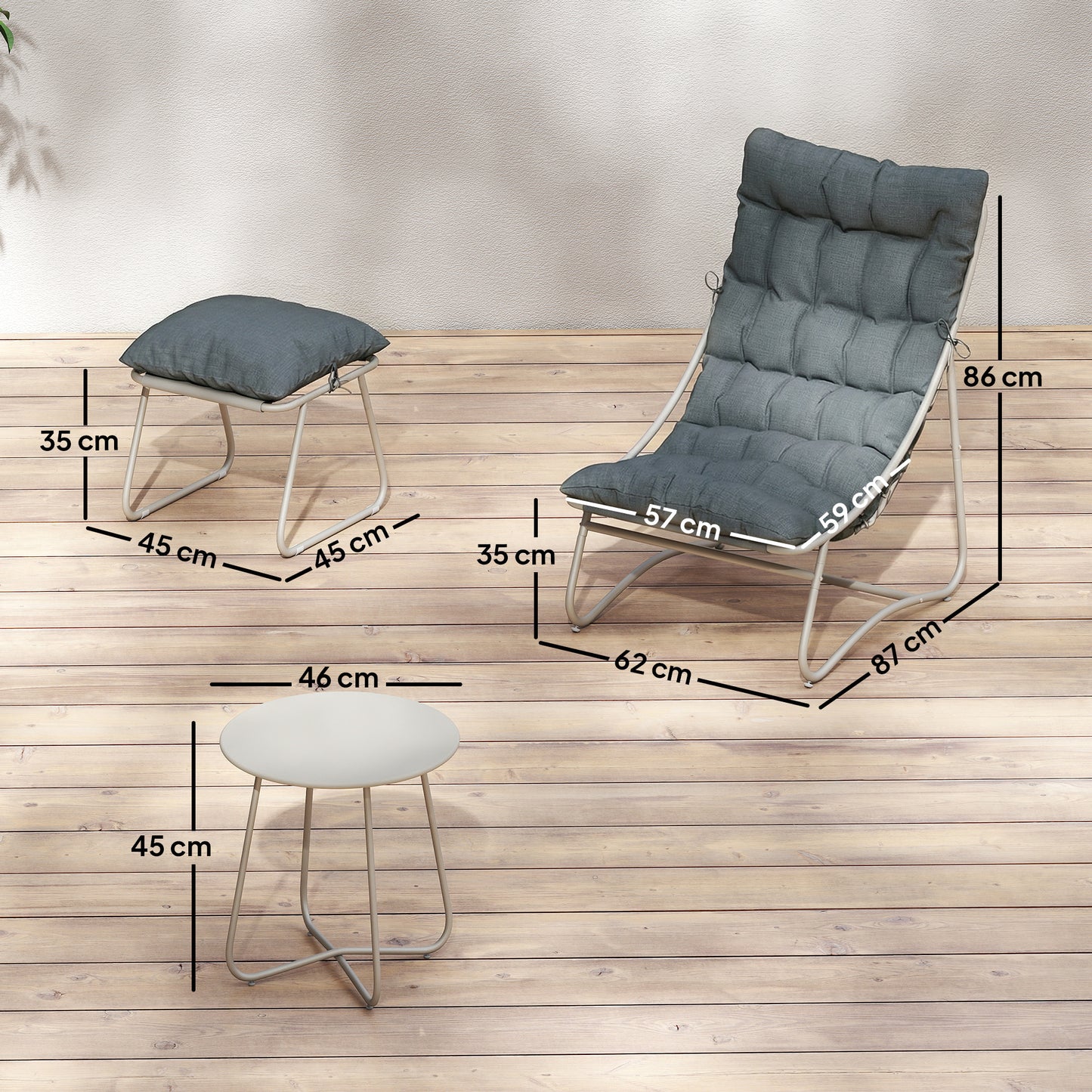 3 Piece Bistro Set, Outdoor Table and Chair Set with Footstool