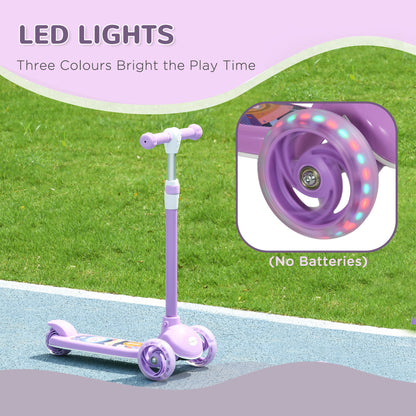 Kids 3 Wheel Scooter for 2-6 Years Old w/ Adjustable Height, Purple