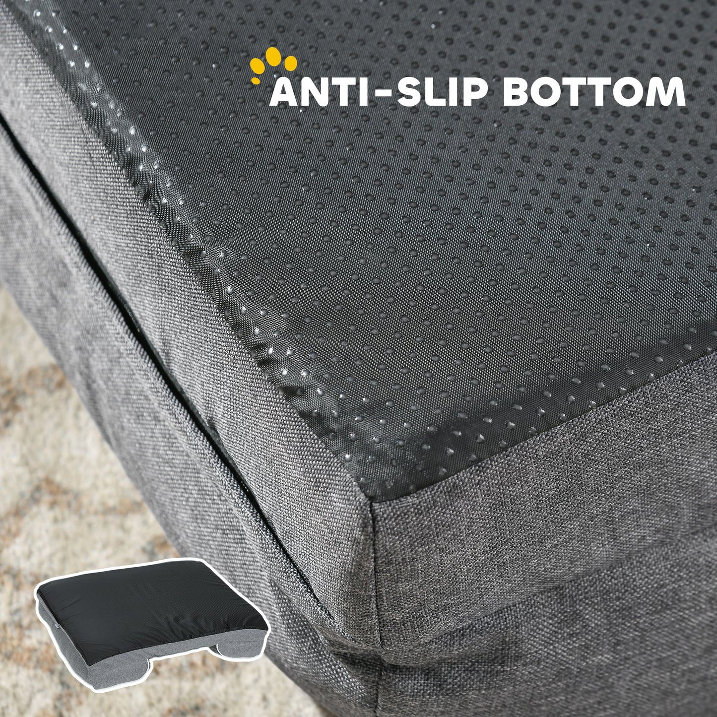 Dog Sofa Bed, Washable Pet Bed with Non-Slip Bottom, Grey