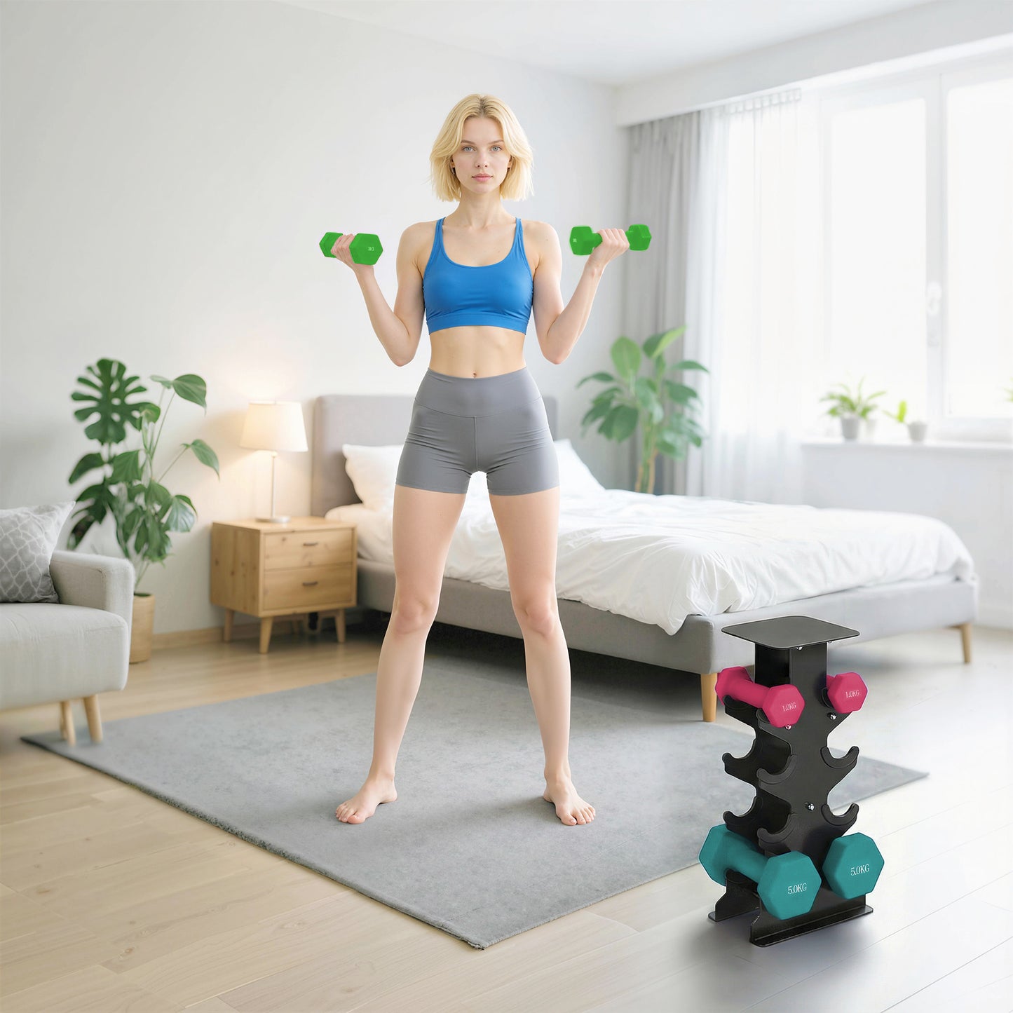 Hex Dumbbells Set with Dumbbell Rack, 2 x 1kg, 2 x 3kg, 2 x 5kg