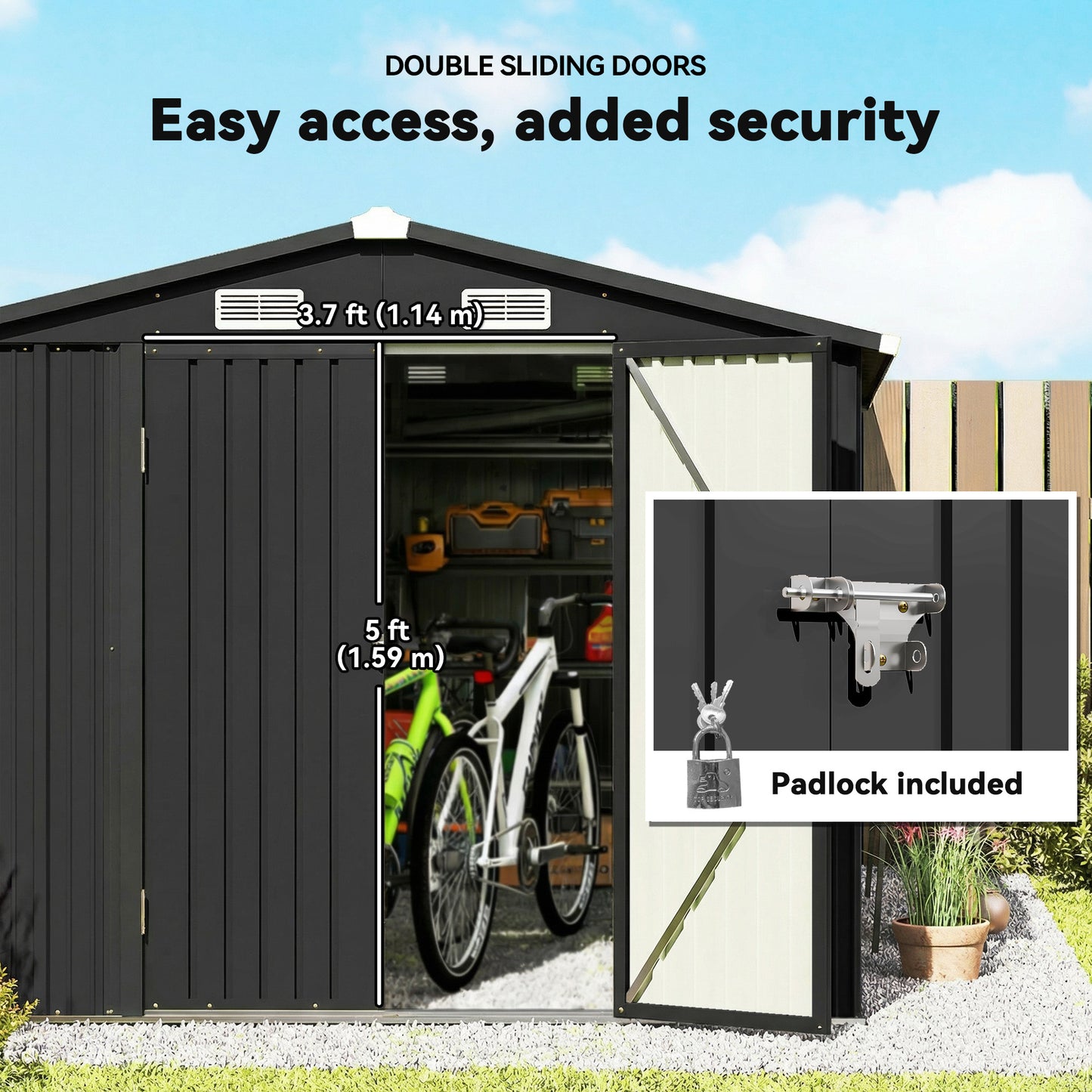 12 x 8 ft Garden Shed, Outdoor Storage Shed with 4 Vents Dark Grey