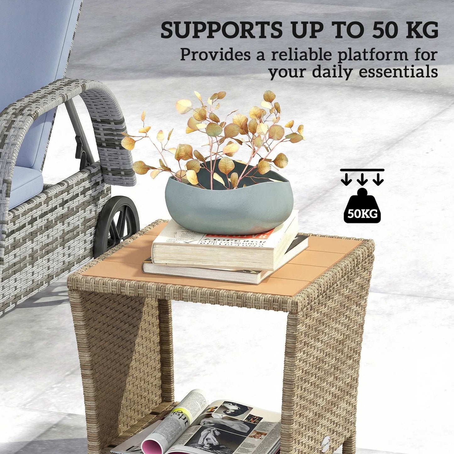 Side Table 2-Tier with Storage Shelf/Khaki