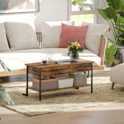 Industrial Lift Top Coffee Table with Storage Shelf Rustic Brown