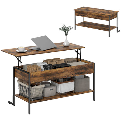 Industrial Lift Top Coffee Table with Storage Shelf Rustic Brown