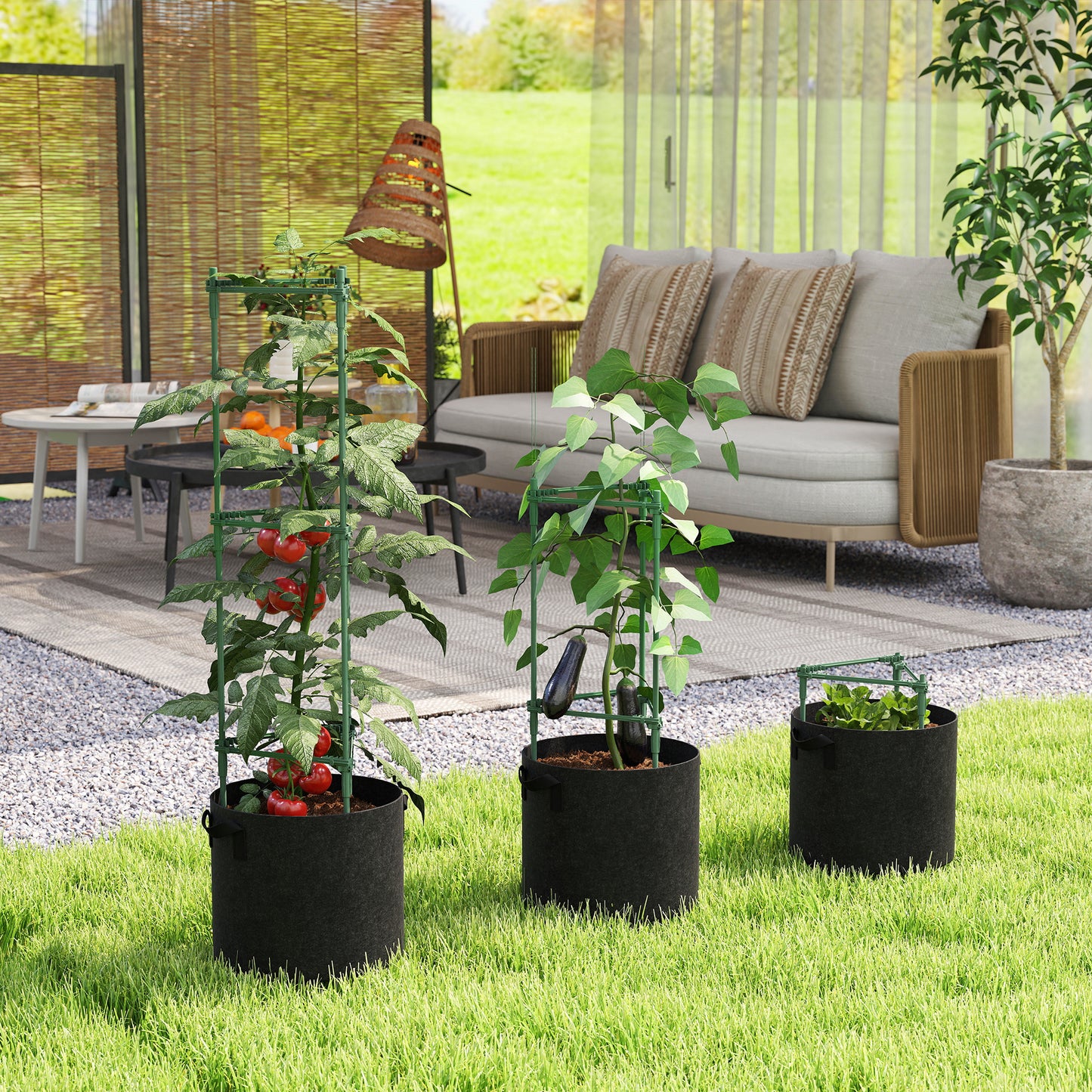 3 Packs Tomato Cages with 83.7L Grow Bags, 47.2" Plant Stakes