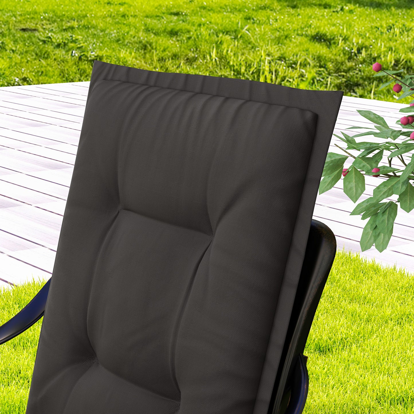 Set of 4 Garden Chair Cushions, Outdoor Seat Pads, Charcoal Grey