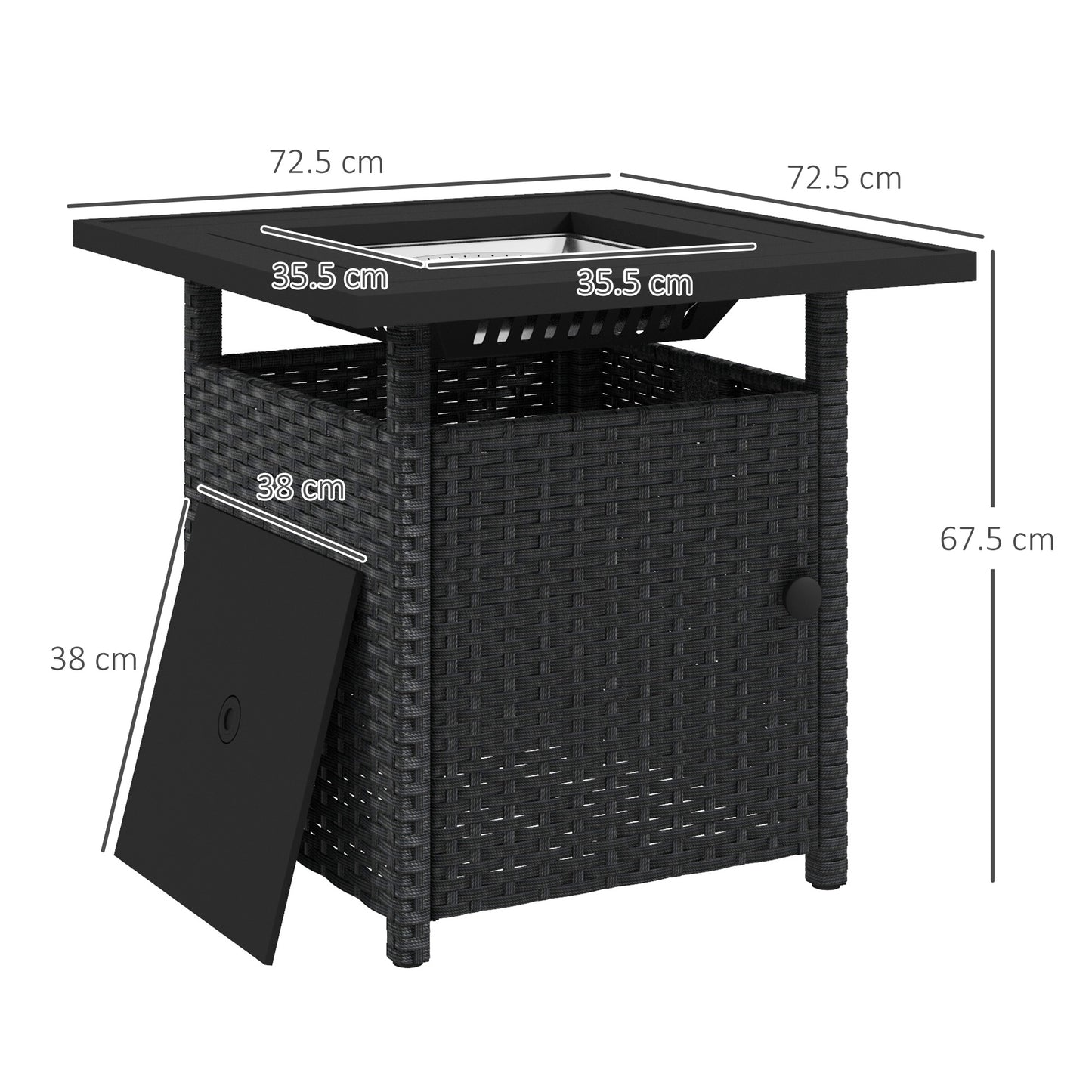 50,000 BTU Rattan Fire Pits for Garden, Fire Pit Table, Black