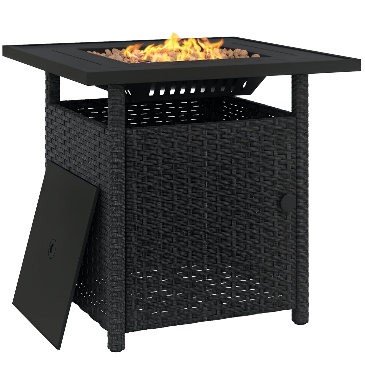 50,000 BTU Rattan Fire Pits for Garden, Fire Pit Table, Black