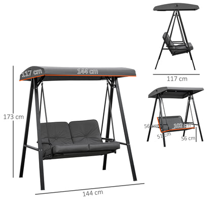 2 Seater Garden Outdoor Swing Chair Hammock w/ Adjustable Canopy Grey