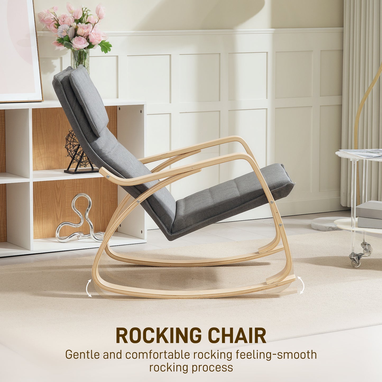 Comfortable Relax Rocking Chair with High Back, Grey