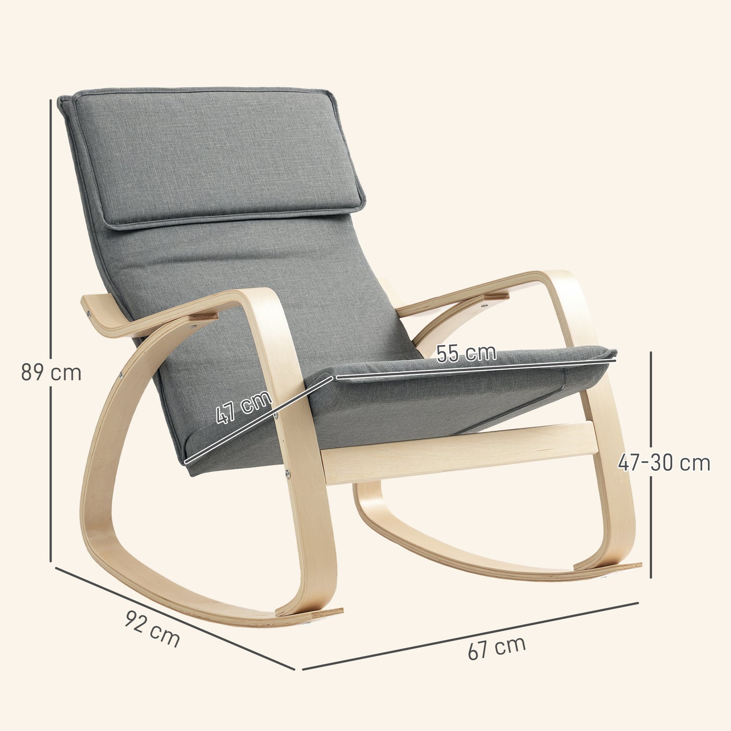 Comfortable Relax Rocking Chair with High Back, Grey