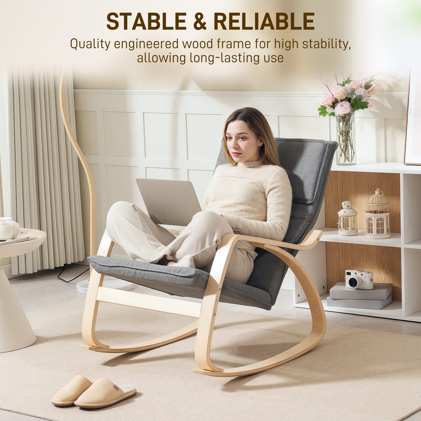 Comfortable Relax Rocking Chair with High Back, Grey