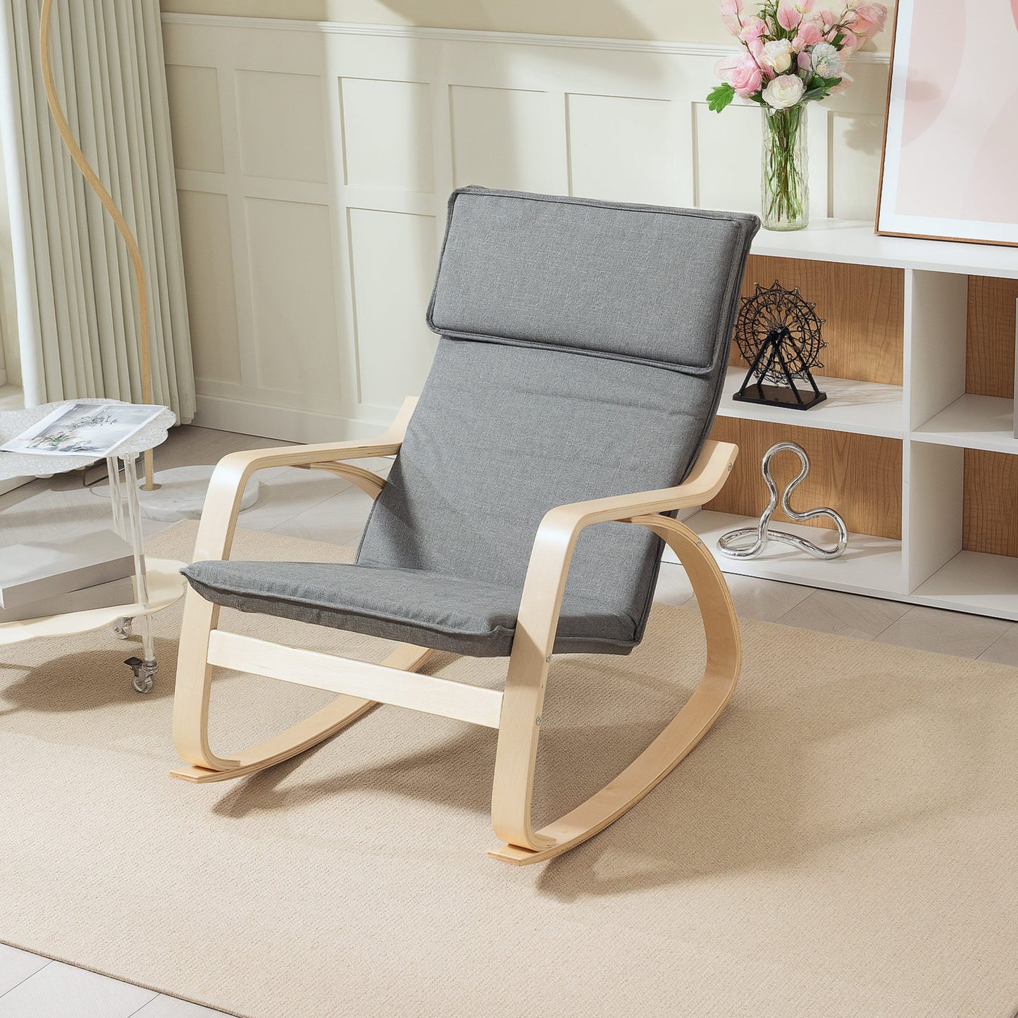 Comfortable Relax Rocking Chair with High Back, Grey