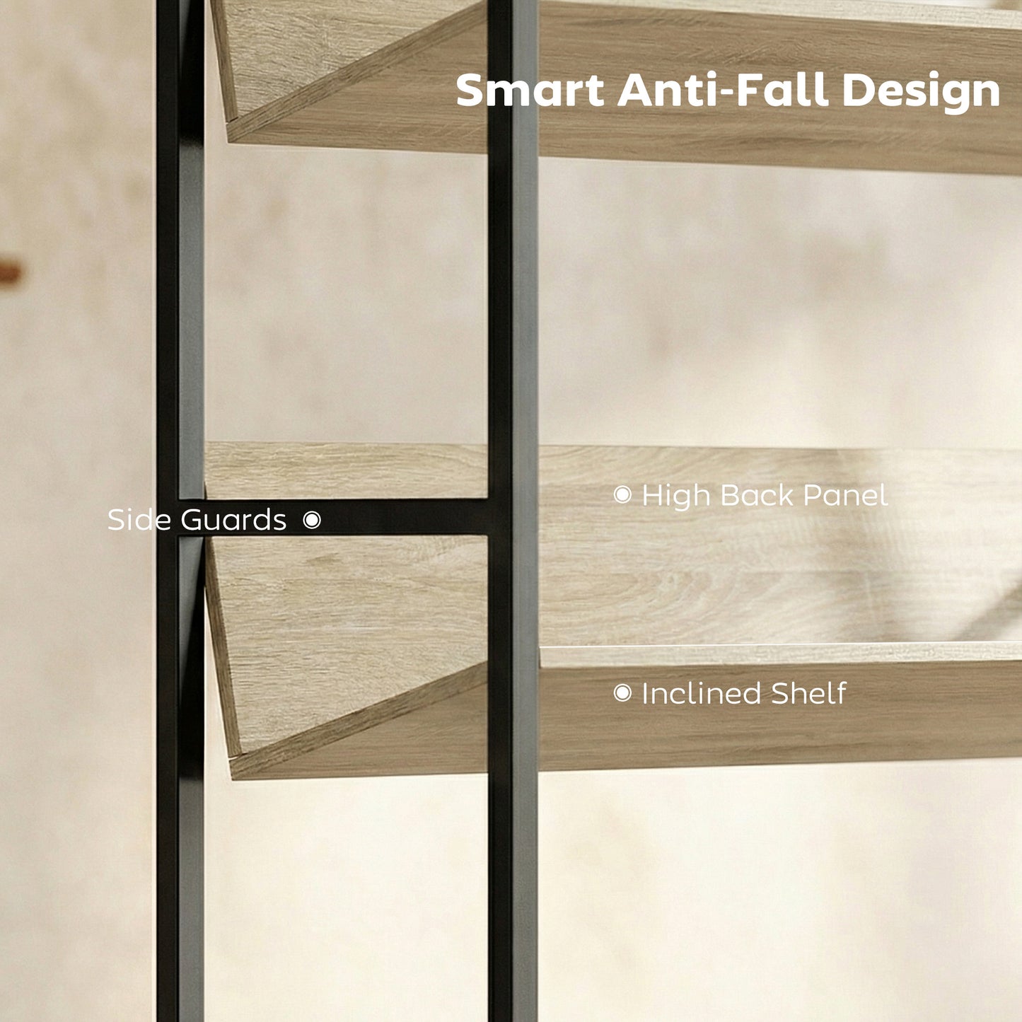 Bookcase Anti-Slip Design 5-Tier Oak