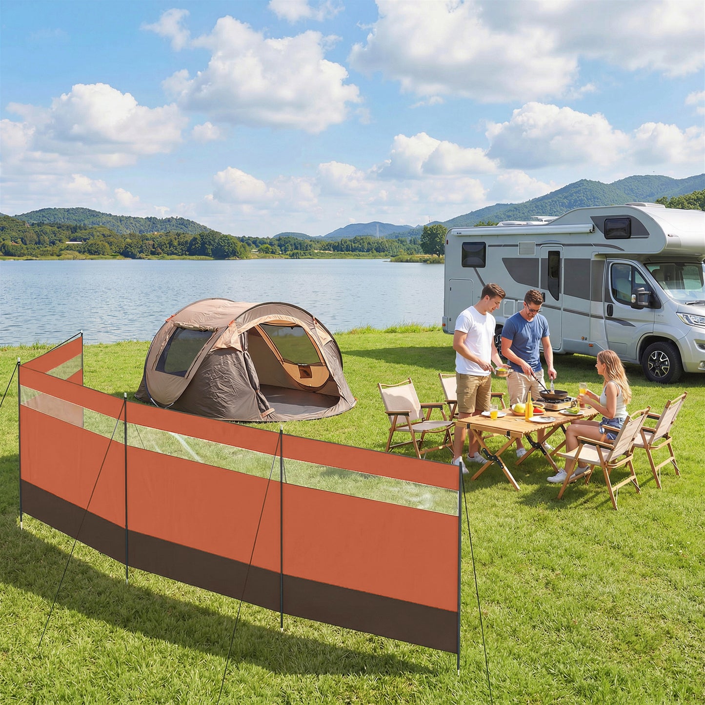 Camping Windbreaks with Clear Windows, 725 x 140cm, Orange