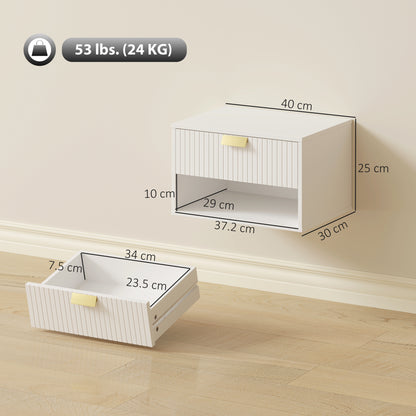 Floating Bedside Tables Set of 2 with Fluted Drawer Open Shelf White