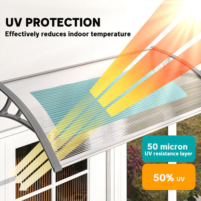 Door Canopy Outdoor Awning Rain Shelter for Window Porch, Grey