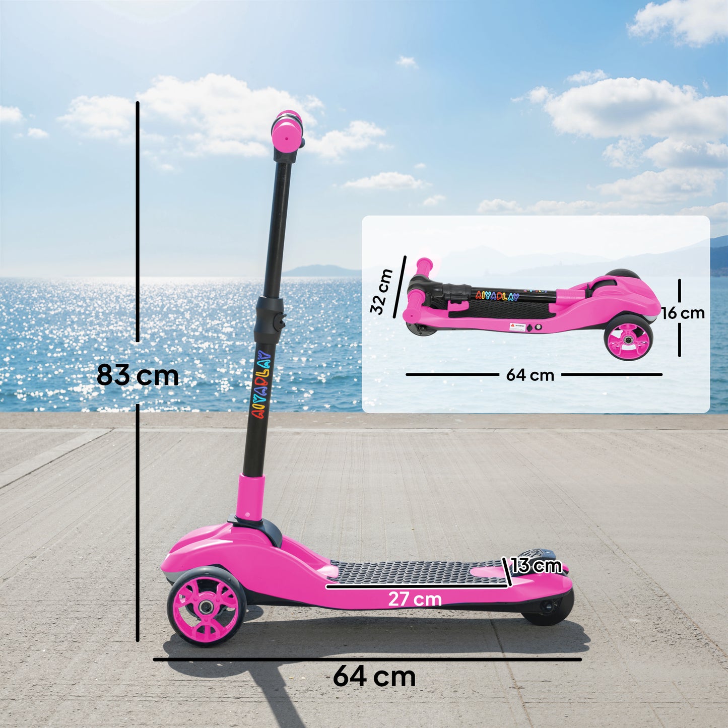 Electric Scooter for Kids, 3 Wheel Foldable Kids Scooter, Pink