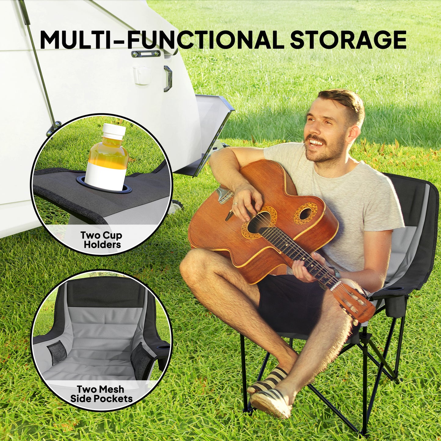 Camping Chair for Adults, Padded Folding Chair, Grey