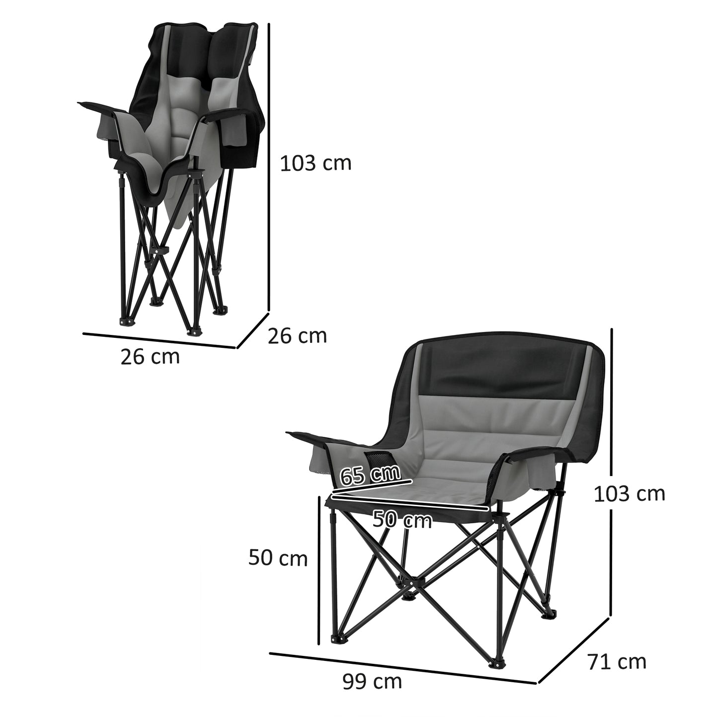 Camping Chair for Adults, Padded Folding Chair, Grey
