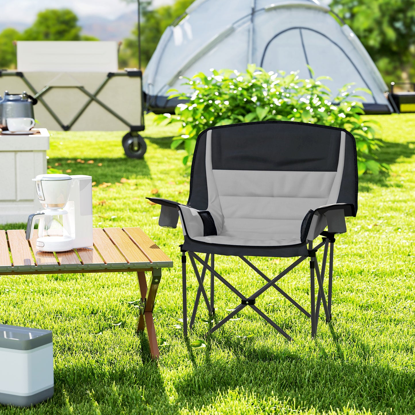 Camping Chair for Adults, Padded Folding Chair, Grey