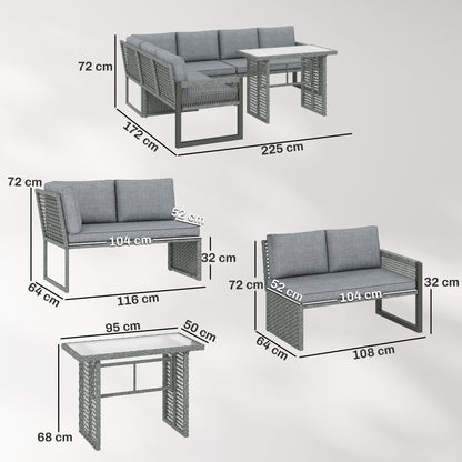 4 Piece Rattan Garden Furniture Set with 3 Loveseats, Table, Grey