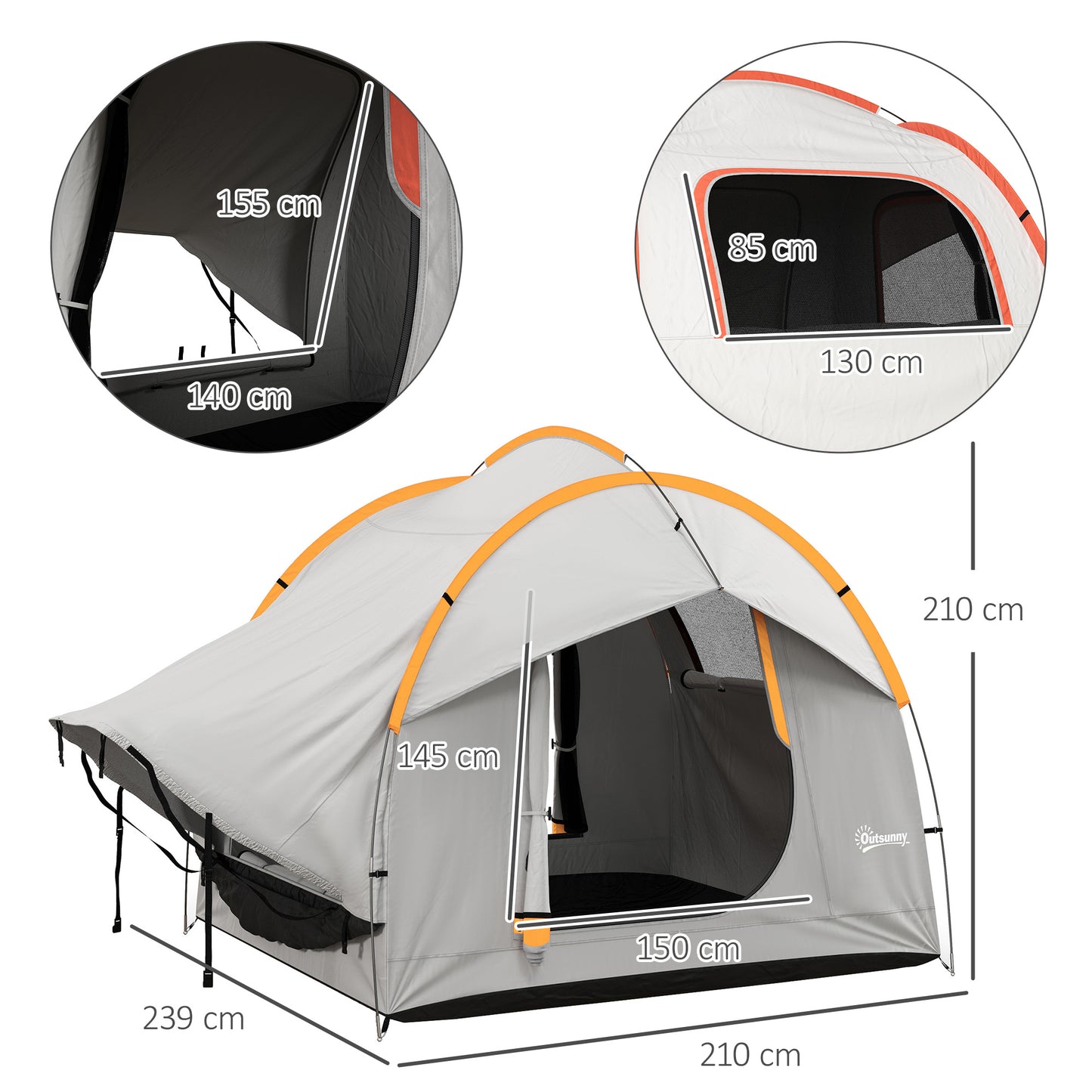 SUV Car Tent for Camping, Waterproof PU2000mm, 5 Man Tailgate Tent, for SUV Van Pickup, 2.4 x 2.1 m, Grey and Orange