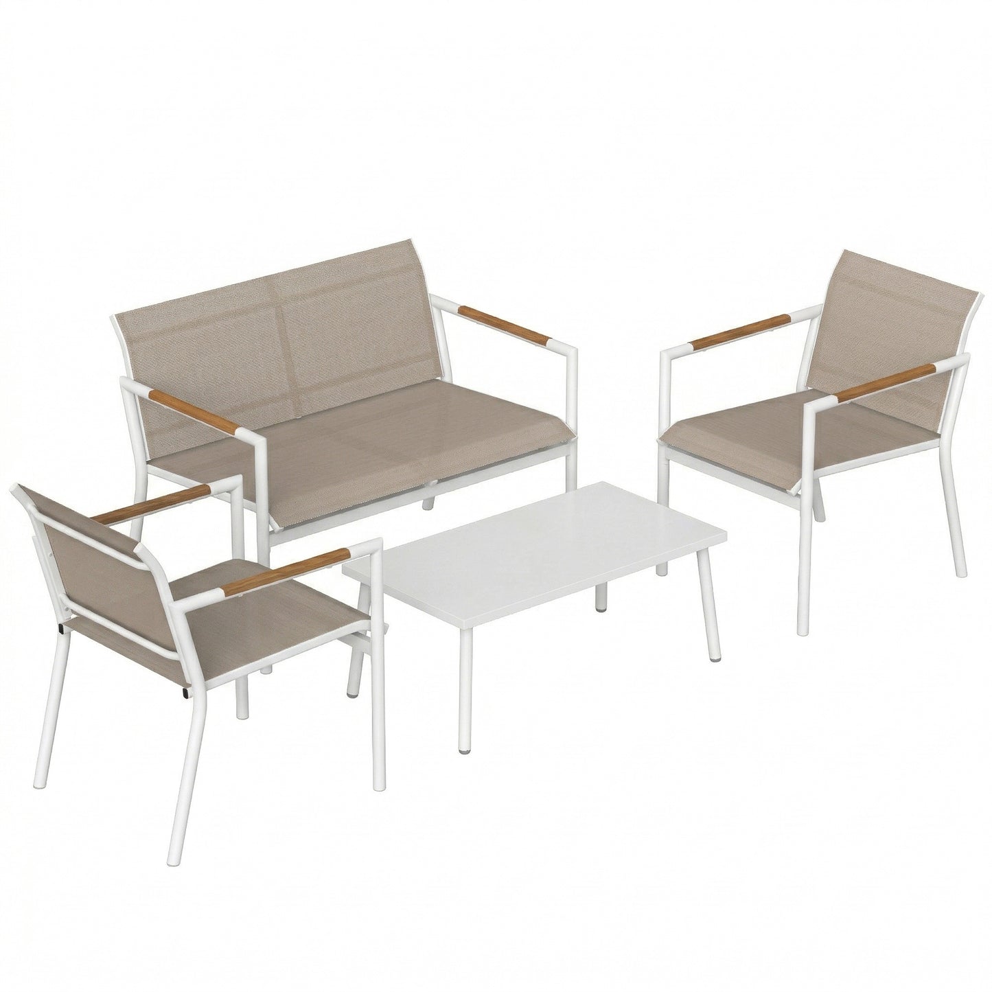 4 Seater Garden Furniture Set, Metal Garden Sofa Set, Khaki