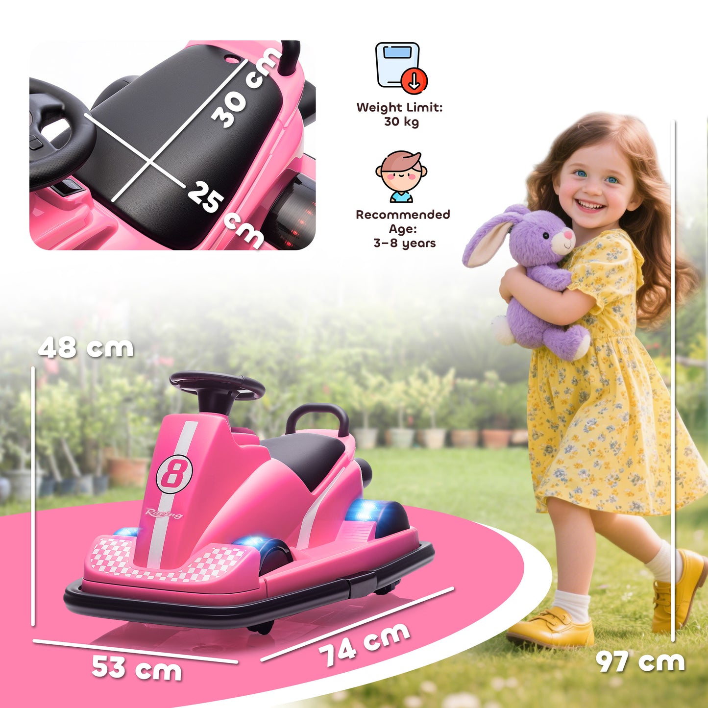 Electric Kids Bumper Car with 360 Degree Rotation Spin, Pink