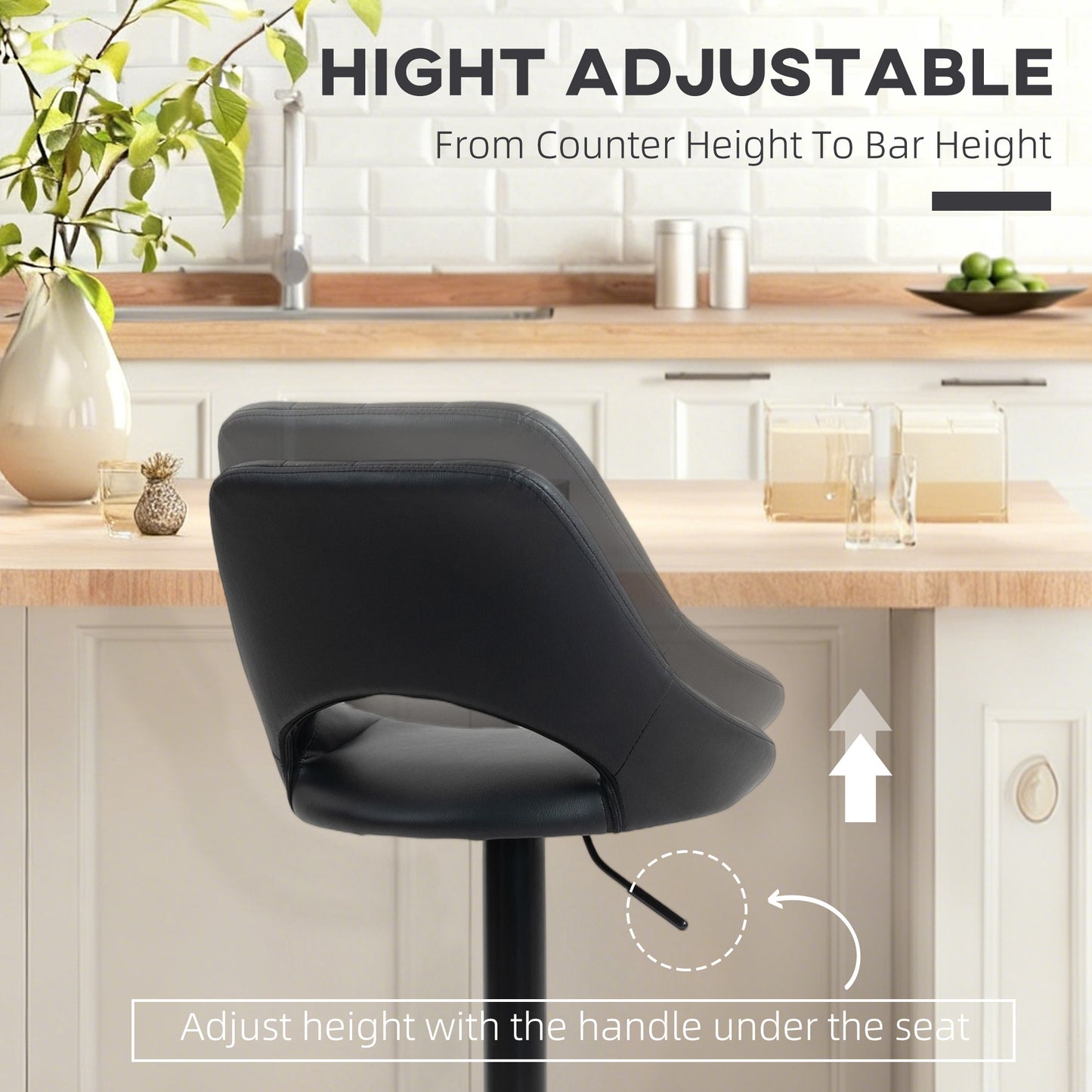Barstools Set of 2, Dining Stools with Backrest and Footrest, Black