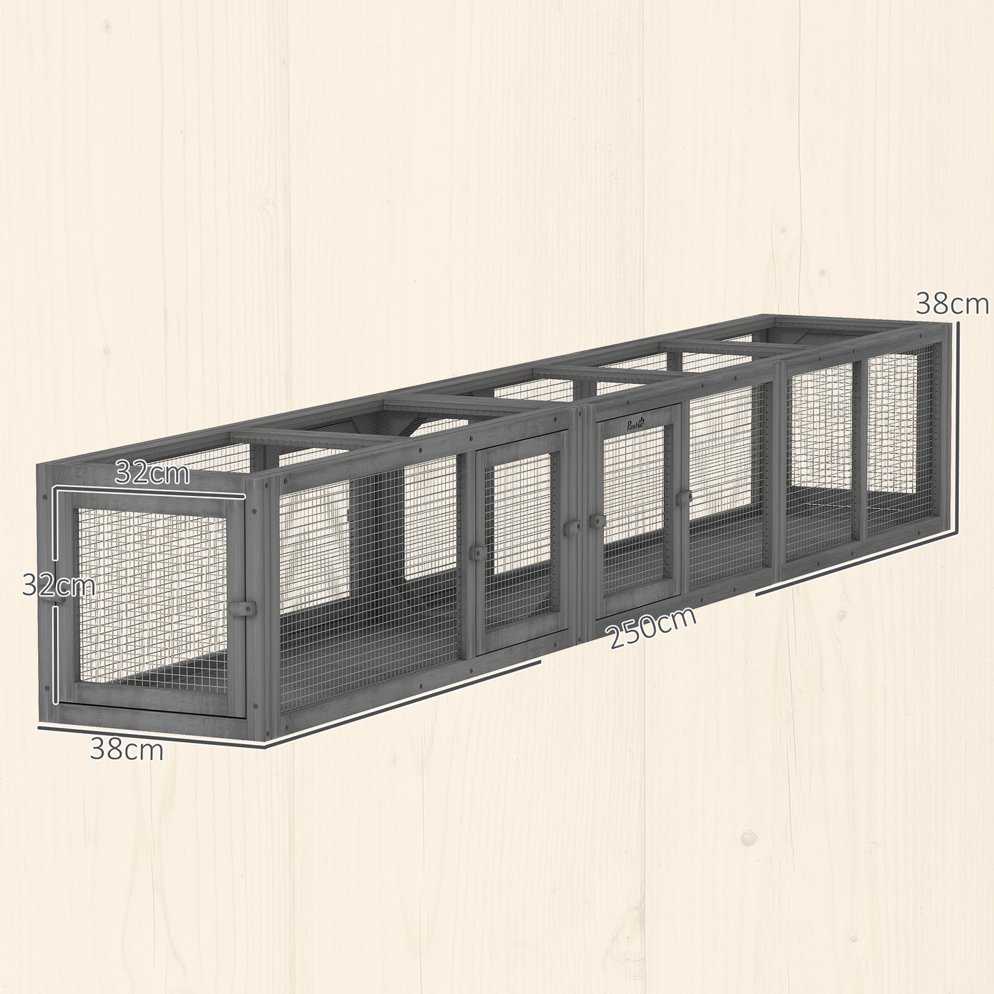 Cat Tunnel, 250cm Extra Long Wooden Cat Play Tunnel with Eight Doors