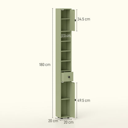 kleankin Slim Bathroom Cabinet, Toilet Roll Storage w/ Open Shelves, Green