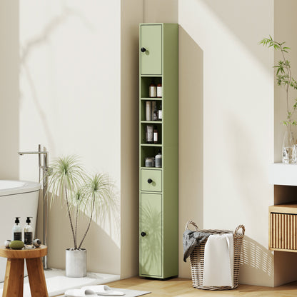 kleankin Slim Bathroom Cabinet, Toilet Roll Storage w/ Open Shelves, Green