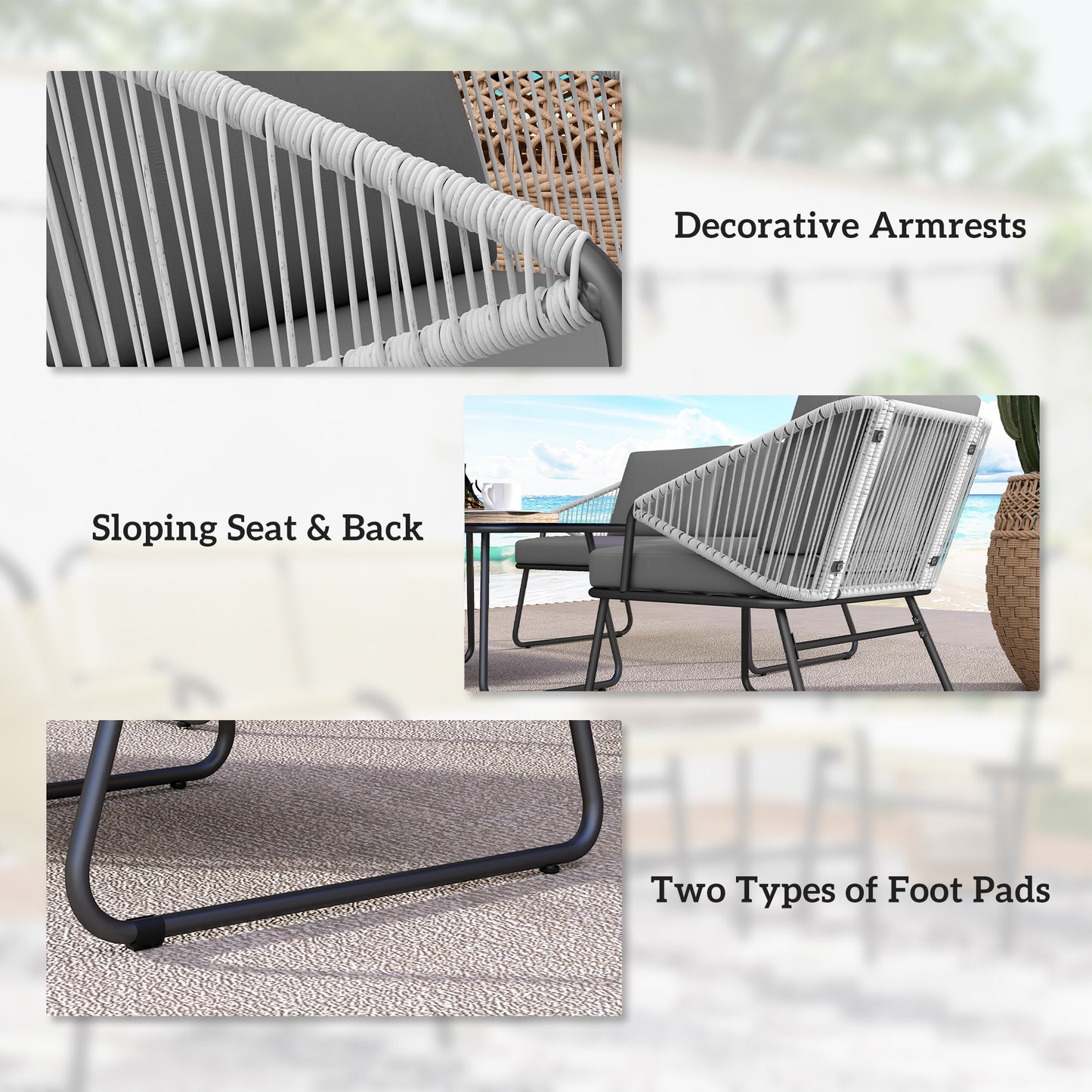 4 Piece Rattan Garden Furniture Set with Cushions, Grey