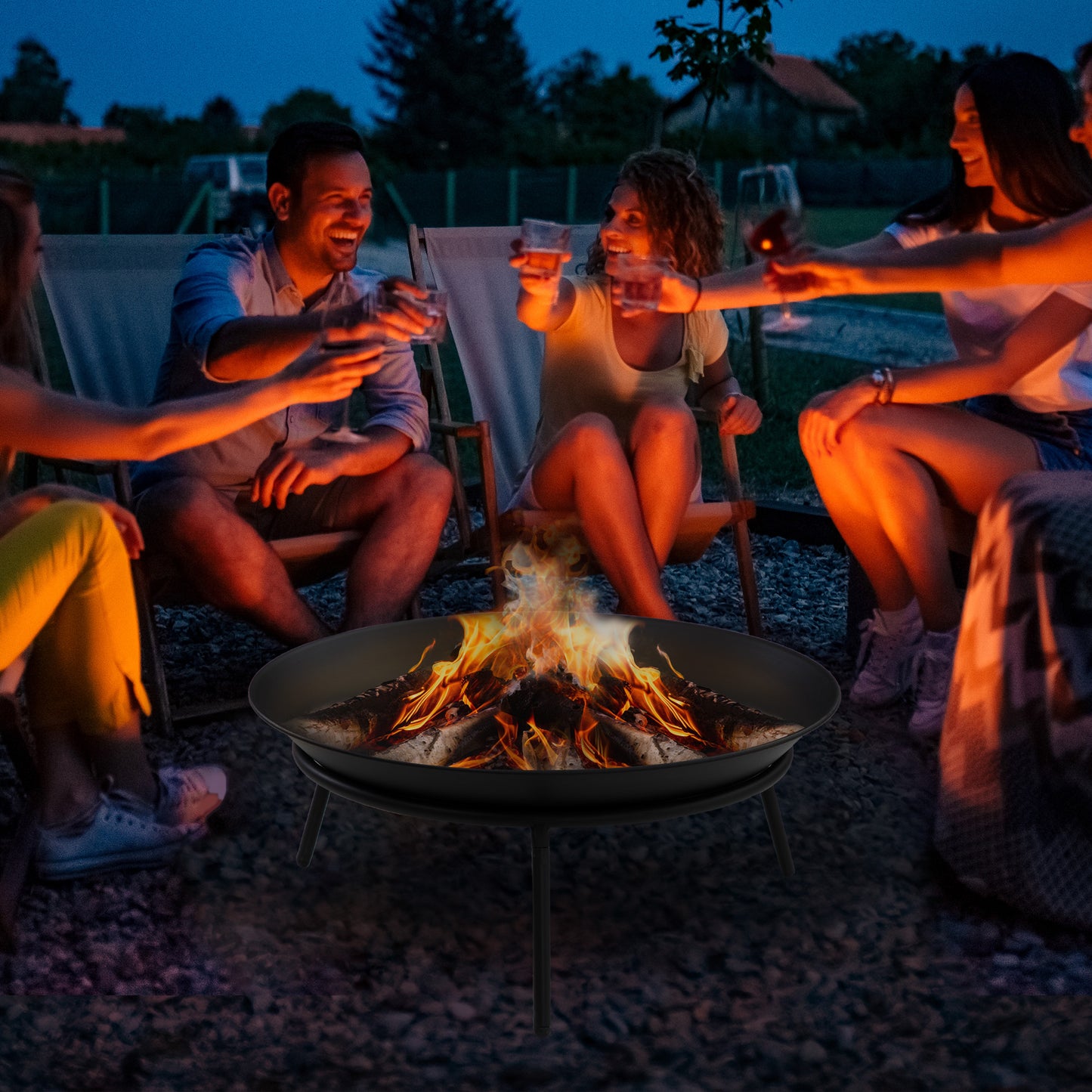 Fire Pit, Portable Firepit with Poker, Black