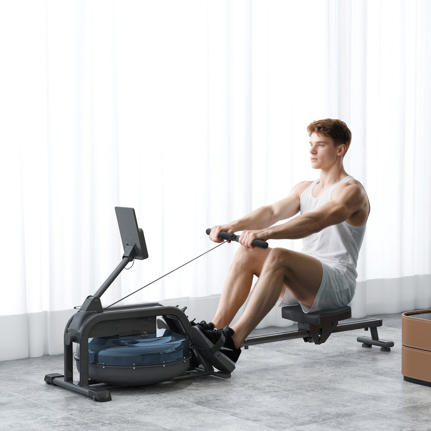 Water Rowing Machine with Adjustable Resistance, Vertical Storage