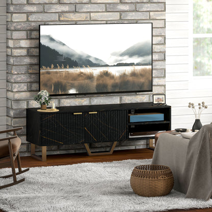 TV Unit, TV Stand Cabinet with Shelves and Storage Cupboard, Black