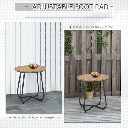Round Outdoor Side Table Adjustable Leg Pads Natural Wood & Black
