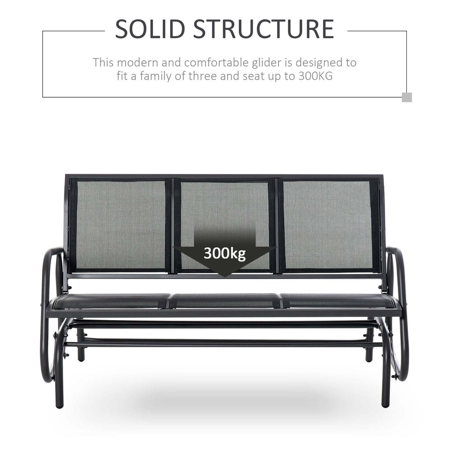 3-Seat Glider Rocking Chair for 3 People Garden Bench Patio Furniture Metal Frame