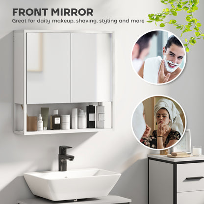 Industrial Bathroom Cabinet with 2 Mirrored Doors Open Shelf, White