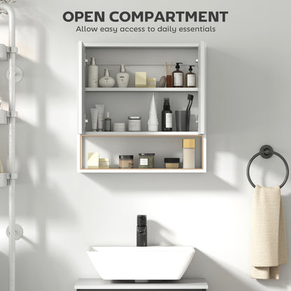 Industrial Bathroom Cabinet with 2 Mirrored Doors Open Shelf, White