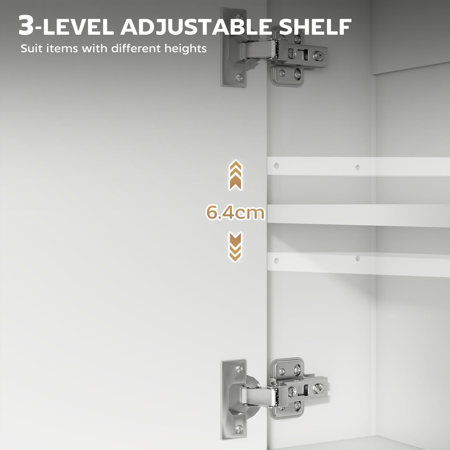Industrial Bathroom Cabinet with 2 Mirrored Doors Open Shelf, White