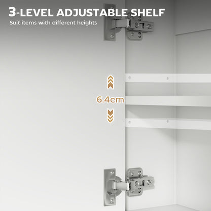 Industrial Bathroom Cabinet with 2 Mirrored Doors Open Shelf, White