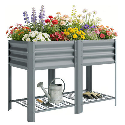 Raised Garden Bed with Storage Shelf 120x55cm Grey