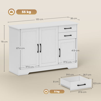 Sideboard with Soft-Close Doors, Modern Storage Cabinet White